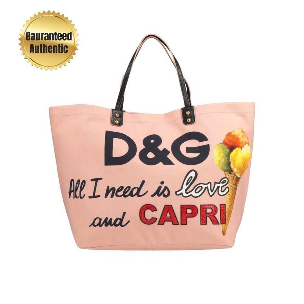 Dolce & Gabbana Elegant Pink Cotton Shopper with Calfskin Accents